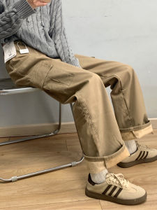 กางเกงขายาวทรงตรงผ้าขนแกะสำหรับผู้หญิง ทรงยาว ทรงสลิมฟิต ทรงลำลอง สีกากี กางเกงขายาวฤดูหนาวสำหรับผู้หญิงที่มีขนาดใหญ่