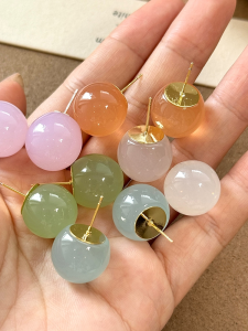 Dopamine Jelly Color Ball Drop Earrings Womens Simple Versatile Korean Style Fresh Sweet Fashion Jewelry Ear Cuffs