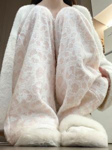 Pink Leopard Print High Waist Loose Knitted Wide Leg Pants Womens Casual Loose Feeling Comfortable Autumn New Style Trousers