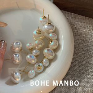 Elegant Simple Pearl Stud Earrings Soft round Beads Gentle Fashion Jewelry Pink Luminous Flat Pearls Minimalist Luxury