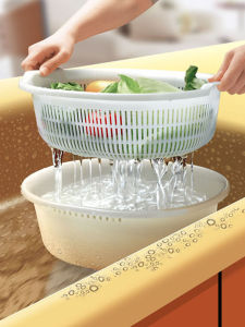 Thùng Rau Rửa Hai Lớp Dày Cỡ Lớn Thùng Đựng Trái Cây Thùng Đựng Đồ Ăn Nhẹ Thùng Rau Rửa Bồn Rửa Nhà Bếp Phụ Kiện