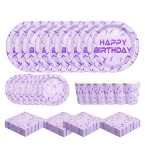 50pcs Kpop Music Warrior Theme Party Supplies Purple Disposable Tableware Set Paper Plates Cups for Birthday Baby Shower Decor