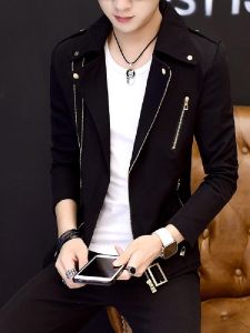 Mens Personality Slim Fit Jacket Korean Style Fashionable Coat Spring Autumn Clothes Ins Stylish Outerwear Long Sleeve Zipper Closure