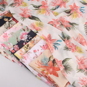 Pearl Chiffon Printed Fabric Dress Material Large Flower Print Ageless Fashion Mommy Skirt Home Fabric Sponge Pad DIY