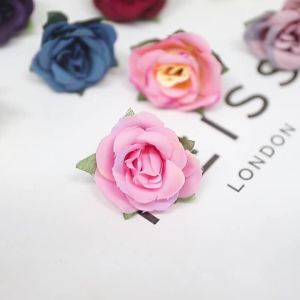 25Pcs 3.5cm Silk Artificial Rose Flower Heads Mini Fake Daisy Flower Head for Home Room Wedding Decoration DIY Wreath Supplies