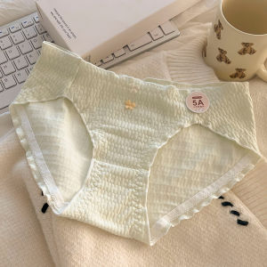 5A Grade Baby Cotton Japanese Style Cream Soft Glutinous Wooden Ear Underwear Womens Breathable Cotton Crotch Mid Waist Classic Womens Briefs