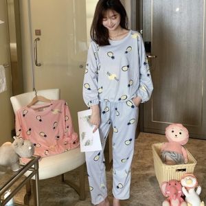 Womens Summer Short Sleeve Modal Ice Silk Cartoon plus Size Sleepwear Set Home Clothes Comfortable Breathable round Neck Print Casual Home Use