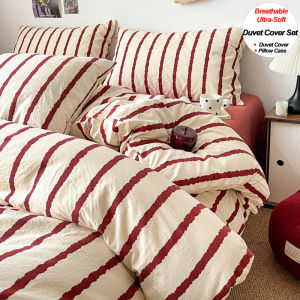 Striped Printed Microfiber Duvet Cover Set Bedding Set Breathable Lightweight Soft Fade-Resistant Hypoallergenic Washable