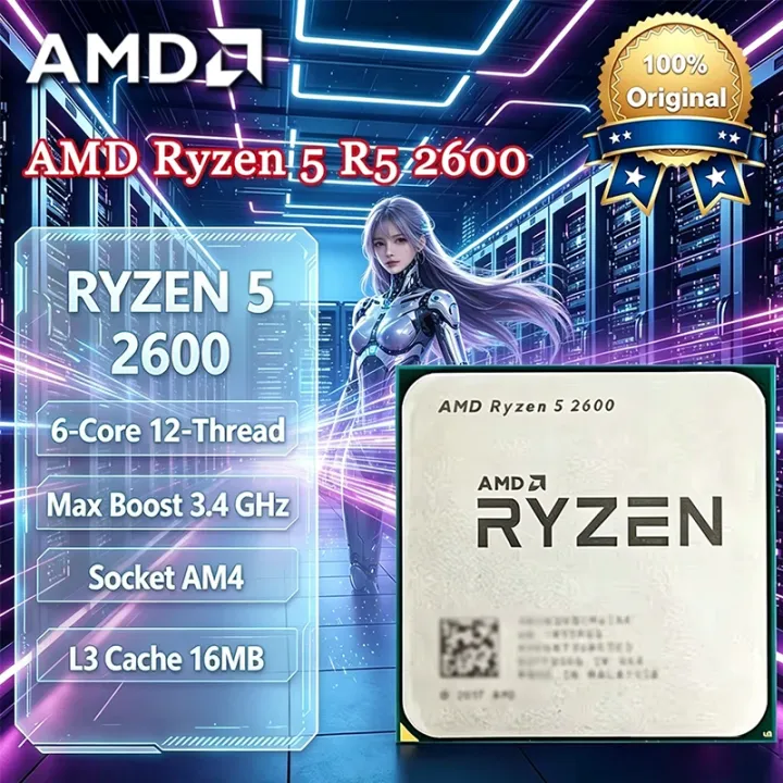 AMD | AMD Ryzen 5 R5 2600 3.4GHz 6-Core 12-Core CPU Processor Socket AM4 CPU Ryzen 5 2600 R5 2600 CPU Without Package
