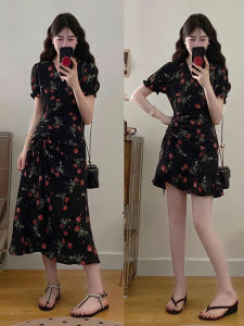 XUECAIQI | Floral Print French Style Slimming Dress Large Size