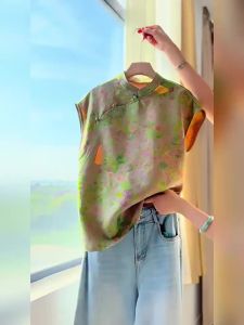 AXU | Áo Blouse Trung Quốc Kiểu Dáng Thời Trang Màu Xanh