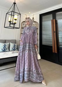 N Gamis Efelyn ArmanySilk Brown Import Baju Muslim Wanita Motif Dress Busui