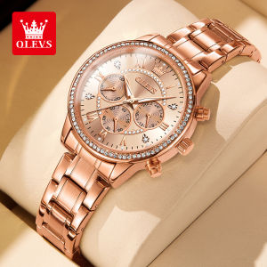 OLEVS TY715 Exlusive Womens Watches Elegant Rose Gold Luxury Steel Strap Chronograph Watch for Women Original Quartz Wristwatch