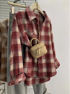 Flannel Check Loose Fit Retro Styled Womens Blouse