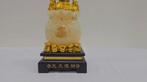 Túi tiền Kim Bảo bằng đá đế gỗ thu tài hút lộc - Đồ thờ Bình An - Decor phong thủy