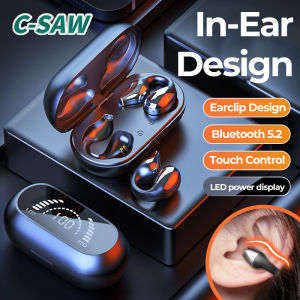 C-SAW TWS Wireless Headphones Bluetooth 5.2 Bone Conduction Earphones Earclip Design Touch Control LED Earbuds Sports Headset