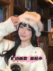 Warm Knitted Rabbit Fur Fishing Cap Womens Autumn Winter New Style Lion Wake up Soft Plush Hat Small Face Effect Hat