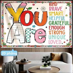 VIKAMA Tấm Thảm Vẽ Tay Đầy Màu Sắc Văn Bản Tích Cực Treo Tường Trang Trí Cho Phòng Ngủ Ký Túc Xá Lớp Học Thiết Kế Trích Dẫn Đầy Cảm Hứng