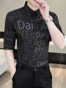 HENGYUANXIANG | Hengyuanxiang Summer Ice Silk Short Sleeve Slim Fit Shirt Mens Thin Half Sleeve Floral Shirt Trendy Top Youth Polyester Blend