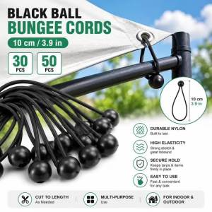 30/50PCS Black Ball Bungee Cords 10cm Nylon Elastic Tie Down Straps for Tarp Tent Canopy Camping Cargo