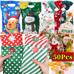 10/25/50pcs Multiple Styles Merry Christmas Loot Bags / Cellophane Candy Snack Nuts Treat Packing Pouch / Christmas New Year Holiday Souvenir Bag Decorative Supplies