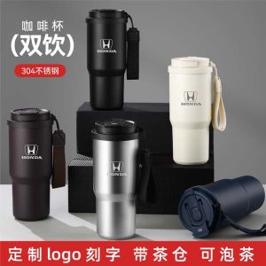 Honda Car Stainless Steel Coffee Mug Insulated Water Bottle with Straw Rope Portable Travel Tumbler Three-In-One Lid Cup