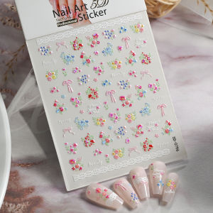 1/3Pcs 5D Spring Pastel Bow Nail Art Stickers Colorful Bouquet Ribbon Self-Adhesive Nail Decals DIY Manicure Salon Decorations 1
