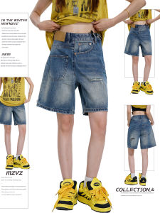 MZVZ | Side Zip Retro Denim Shorts Women Loose Culotte Mid-calf