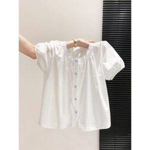 La Chapelle | Summer Loose Slimming Sweet Style Light Purple Round Collar Short Sleeve Shirt