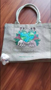 Túi vải Đay in hình bảo vệ môi trường trái đất kích thước 37x30x13cm