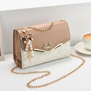 Rhinestone Pendant Square Handbag for Women Trendy Sequin Embellished Shoulder Bag Ladies PU Leather Crossbody Bag