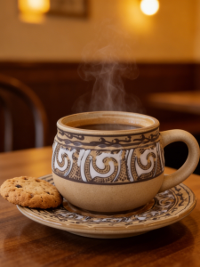 Three-Quarter Burn Relief Design Ceramic Coffee Cup Plate Creative Afternoon Tea Cup Underglaze Color Latte Cup Handmade Porcelain