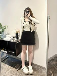 ชุดแฟชั่นฤดูใบไม้ผลิและฤดูใบไม้ร่วง ชุดสามชิ้นถักแขนยาวกระชับสัดส่วนสำหรับผู้หญิงไซส์ใหญ่ ชุดทำงานสไตล์เกาหลี