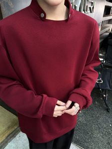 เสื้อฮู้ดคอตั้งสีแดง เสื้อฮู้ดผู้ชาย สไตล์ไฮเอนด์ ปีงู 2025 เสื้อชั้นในสไตล์อเมริกัน เสื้อผ้าสำหรับฤดูใบไม้ร่วงและฤดูหนาว