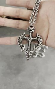 316L Stainless Steel Greek Mythology Poseidon Trident Necklace Fashion Retro Hip Hop Street Men and Women Amulet Pendant Jewelry