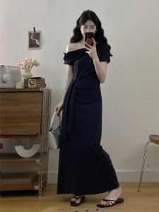 Stylish V-Neck Off-Shoulder Dress Large Size Slimming Waist Cinched