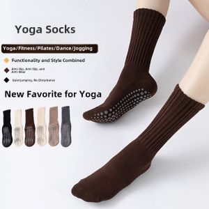 Non-Slip Yoga Socks Womens Mid-Calf Indoor Fitness Floor Socks Adult Pilates Socks Professional Cotton Blend Sport Style