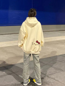 Hellokitty Sweatshirt Female Hooded Fleece-lined Thickened Fall and Winter New Arrival Junior High School Student Hello Kitty Cute Lazy Top