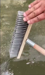 INXX Stainless Steel Wire Floor Scrub Brush with Handle Stiff Bristle Brush for Garage Patio Garden Moss