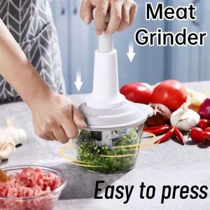 Multifunctional Food Processor Manual Meat Grinder Vegetable Garlic Chilli Chopper Slicer Rotary Dicer Fruit Kitchen Tool