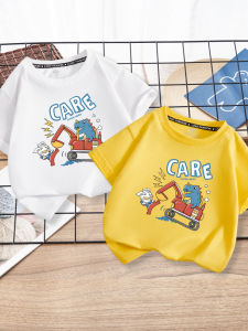 Boys Summer Short Sleeve T-Shirt Cartoon Dinosaur Print Pure Cotton Half Sleeve Base Shirt Casual round Neck Top for Kids