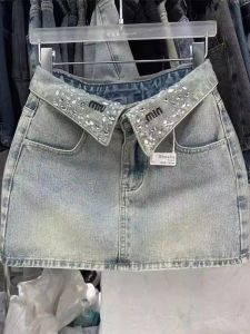 Váy Ngắn Denim Chữ a Thêu Họa Tiết Hoa Cổ Tròn Thiết Kế Váy Ngắn Mùa Hè 2025 Cho Nữ