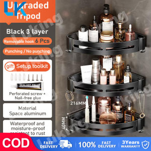 Luking Aluminum Bathroom Storage Rack with Hooks Bathroom Tripod Corner Rack Space Saving Draining Rack Shower Gel Corner Frame for Bathroom Dorm and Kitchen Organizer No Drilling Bathtub Storage Organizer