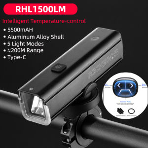 ROCKBROS Bicycle Light 1500LM 5500mAh Bike Light IPX6 Aluminum Type-C Charge Remote Control Smart Brightness Adjust Cycling Lamp