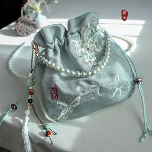 Original Artistic Chinese Hanfu Qipao Velvet Embroidery Tassel Mobile Phone Bag Drawstring Handbag Crossbody Small Cloth Bag