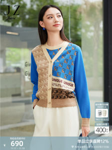 JZ Nine Styles Geometric Color Block V-Neck Knitwear Womens Autumn 2024 Fashion Elegant Lady Commute Regular Fit Long Sleeve