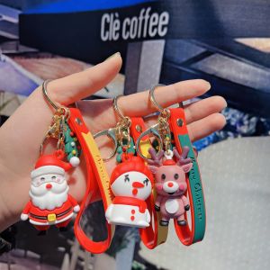 Korean Style Creative Christmas Old Man Snowman Elk Cars and Bags PVC Flexible Glue Key Chain Gift Hanging Ornaments Pendant