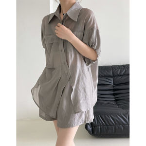 ลําลองแขนสั้นผ้าฝ้ายลินินชุดผู้หญิงฤดูร้อนขนาดใหญ่ซ่อนหน้าท้องSlimming Anti-Exposure 2 ชิ้น