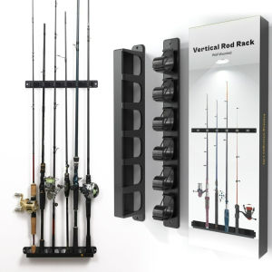 6-Slot Wall Mount Fishing Rod Rack Vertical Garage Storage Holder Heavy Duty & Space-Saving Keeps 6 Rods Organized &Tangle-Free