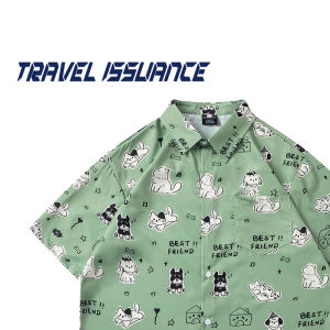 Travel Issuance Original Cartoon Print Loose Short Sleeve Shirt Summer Fashion Casual Collar Youth Trendy Printed Top for Men